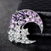 Rhinestone Crescent Moon Stars Brooch Pin Breastpin Women Scarf Jewelry
