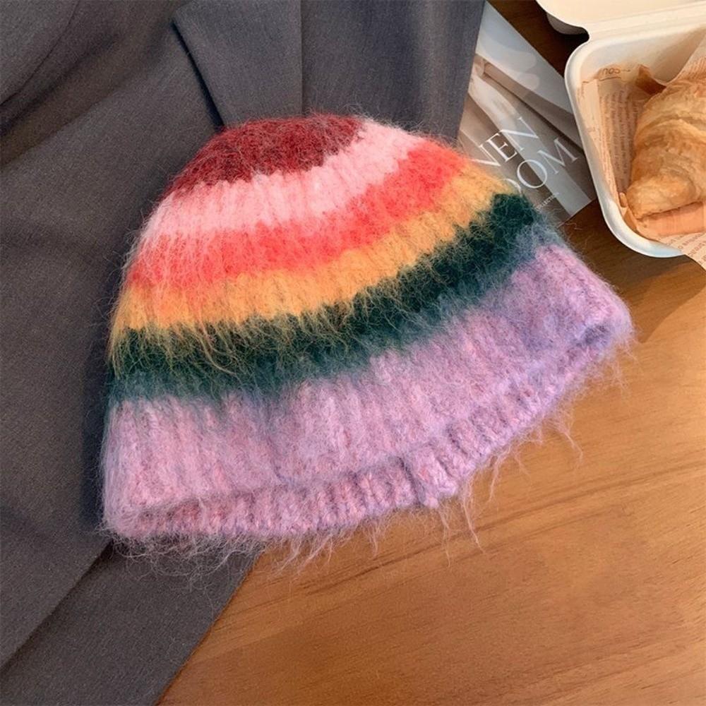 Soft Cotton Striped Knitted Hat Colorful Crochet Beanie Hat New Knitted Bonnet Hat Unisex