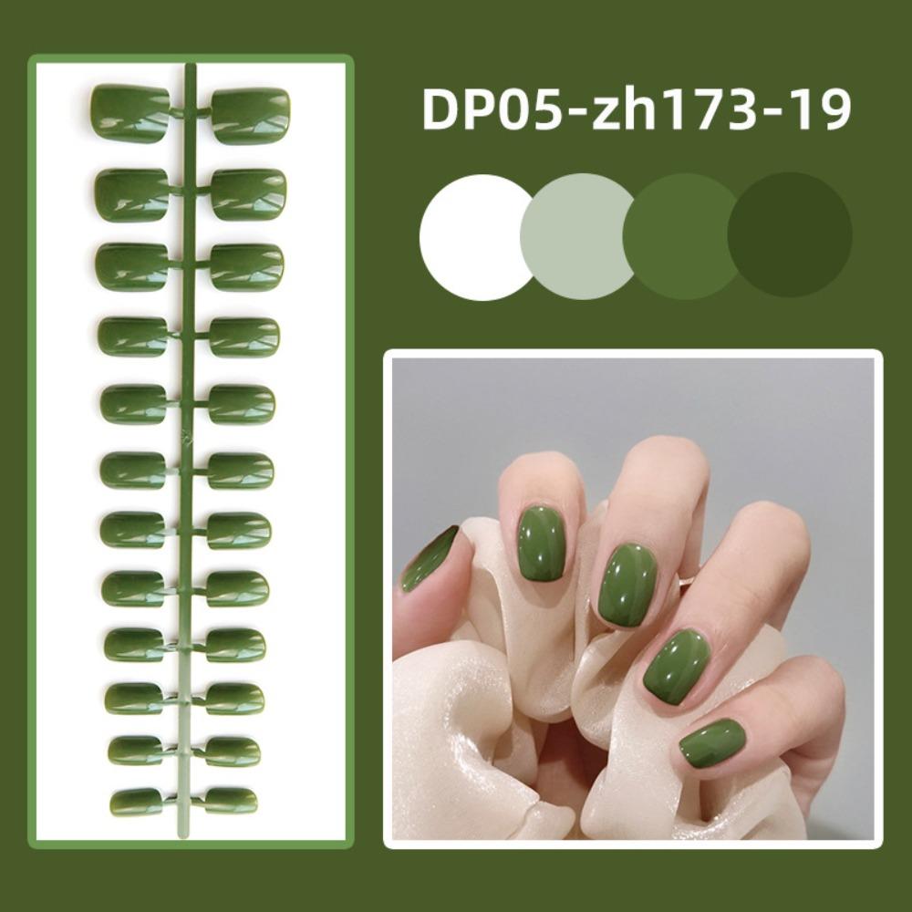 24pcs Detachable Short Square Head False Nails Solid Color Nail Tips Press False Nails Women