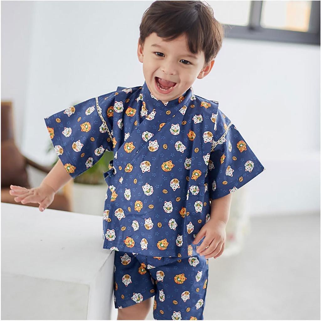Baby Jinbei Top and Bottom Japanese All Over Japanese Baby Fireworks Summer Obon Summer Cool Pajamas HF07 Red [SEIWARAKU] Children's Set, Pattern,