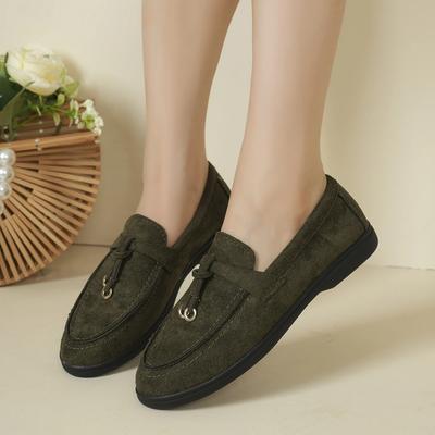 Спортивные женские туфли на плоской подошве 2024 года, новые трендовые замшевые мокасины на платформе армейского зеленого цвета, повседневные женские туфли для ходьбы, нескользящие, женские туфли
