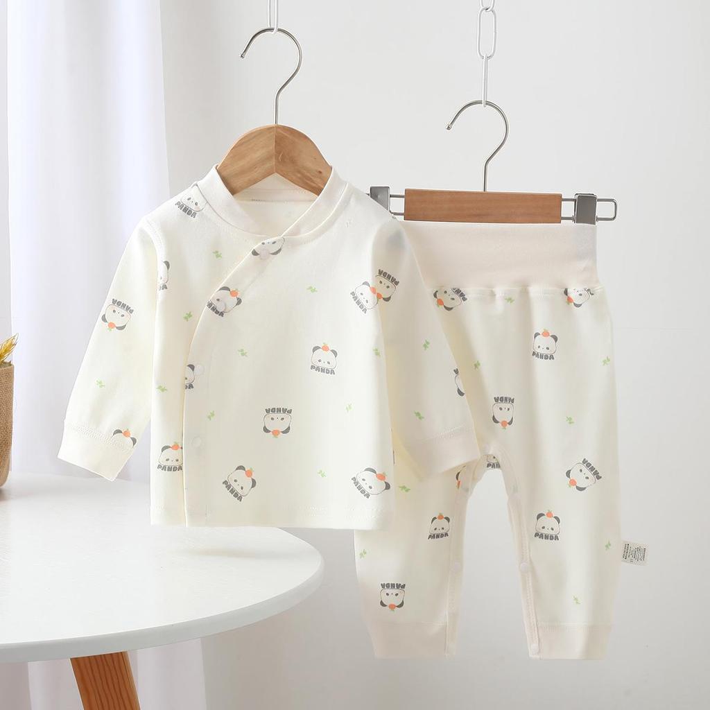 Комплект для новорожденных из чистого хлопка, осенне-весенний, с высокой талией и защитой животика