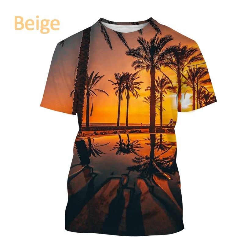 Летние мужские повседневные модные уличные футболки с 3D-принтом и короткими рукавами и узором пальмы в гавайском стиле.