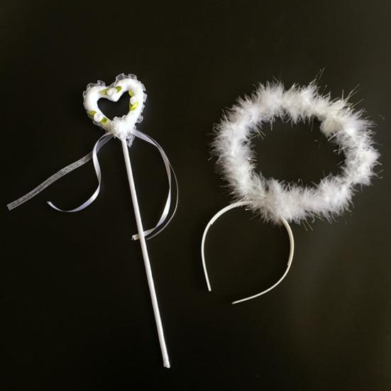 1 Set Halloween Angel Costume Set Artificial Feather White Wings Cane Hair Hoop Three-piece Set Masquerade Cosplay Party Props Angel Wings Set