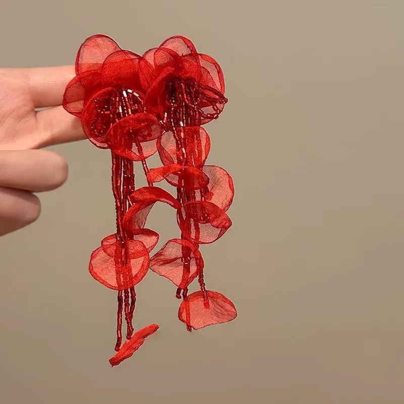 Роскошные серьги-кисточки с красными цветами: Стильные, Дорогие, Акцентные Серьги-Гвоздики для Женщин