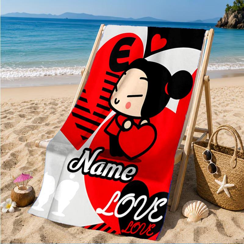 Custom Name Love Heart Beach Towel Microfiber Beach Towel, Lightweight and Quick-Dry, for Summer Travel, Swimming Pool Gift