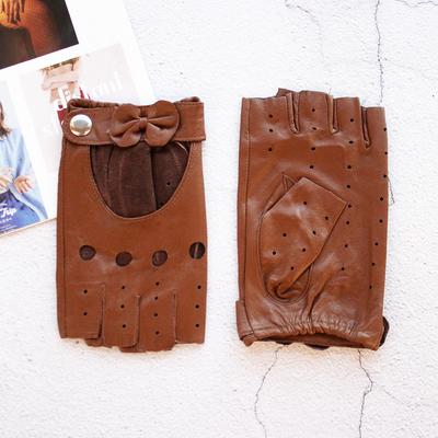 Женские летние модные перчатки без пальцев из натуральной кожи для вождения, полые, тонкие, без подкладки, для езды на мотоцикле