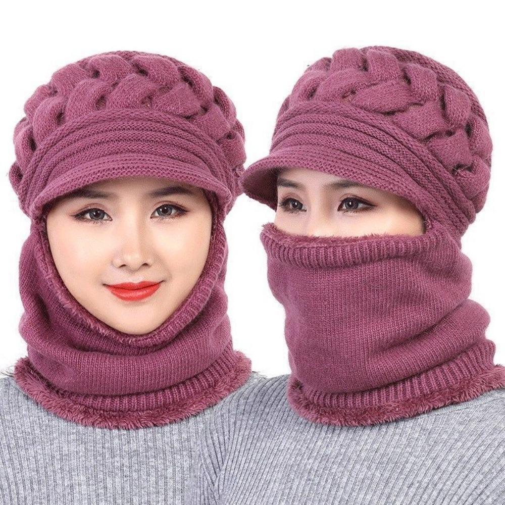 Soft Woolen Hat Elastic Hooded Thermal Cap Versatile Knitted Scarf  Women