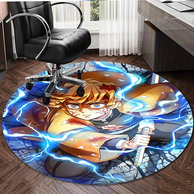 1pc Agatsuma Zenitsu Print Round Carpet Chair Round Carpet Suitable for Bedroom Living Room Home Decorative Carpet