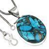 Pendant Blue Copper Turquoise Gemstone Handmade Antique 925 Silver Jewelry 1.5"