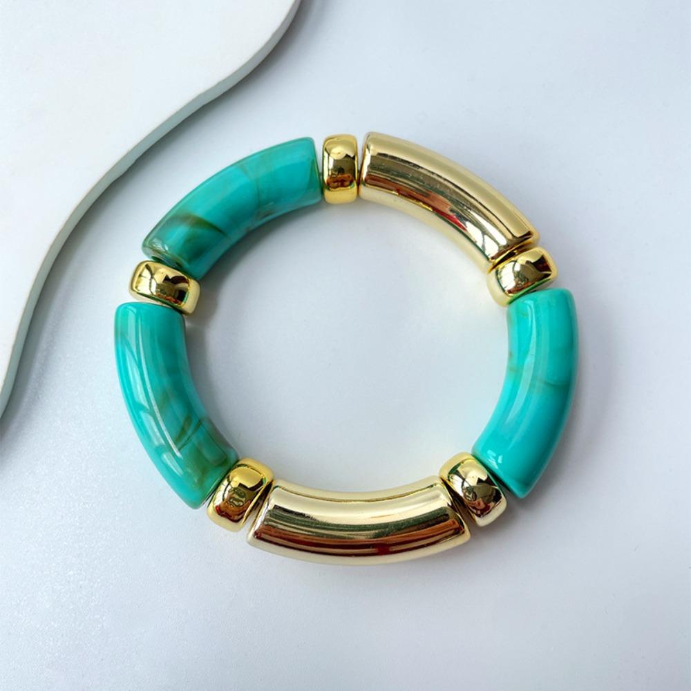 Acrylic Leopard Bracelets Beaded Curved Tube Bangle Fashion Bohemia Style Bracelets Gifts