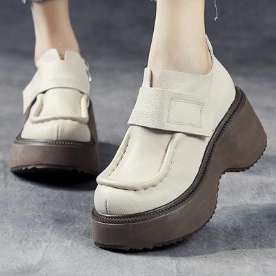 2024 весенние новые удлиняющие лоферы, туфли-лодочки из натуральной кожи на липучке, модная универсальная женская обувь на платформе