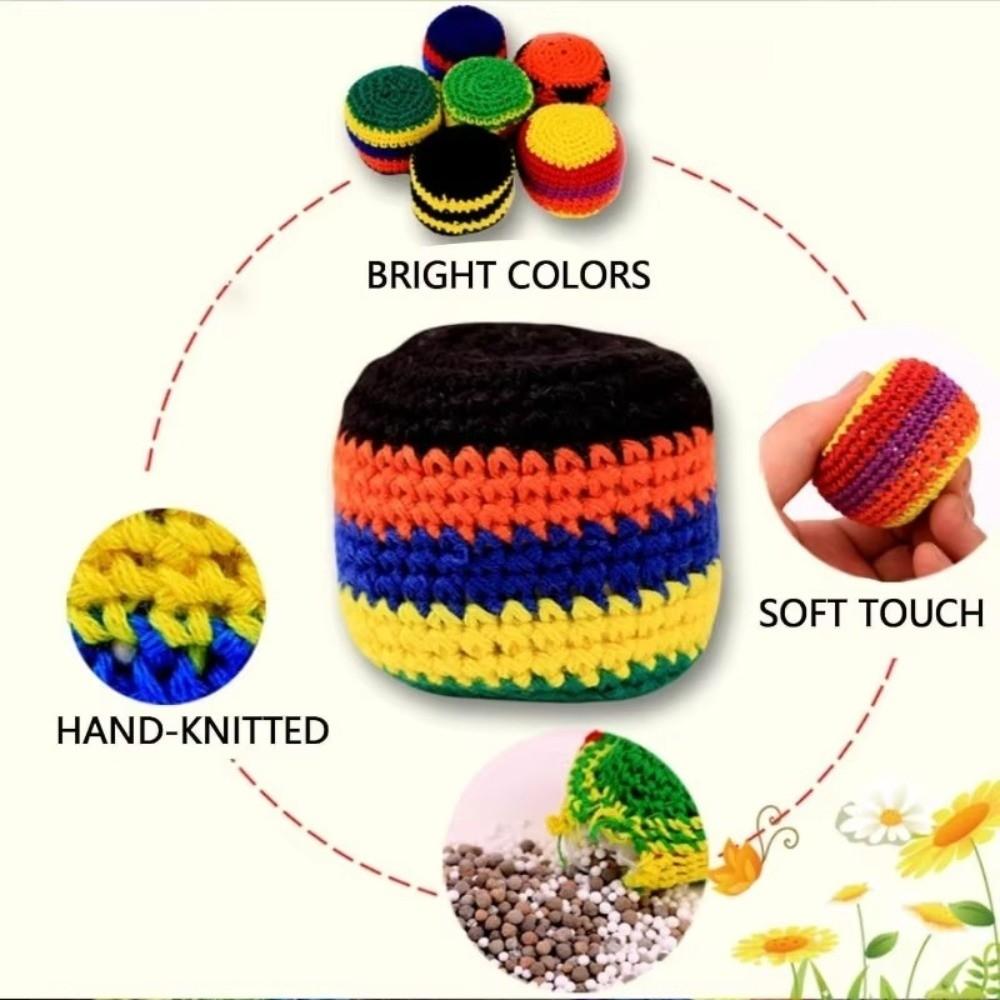 1/3/6/12Pcs Multicolored Foot Bag Crochet Balls Geometric Pattern Crochet Kick Sack Outdoor Toy