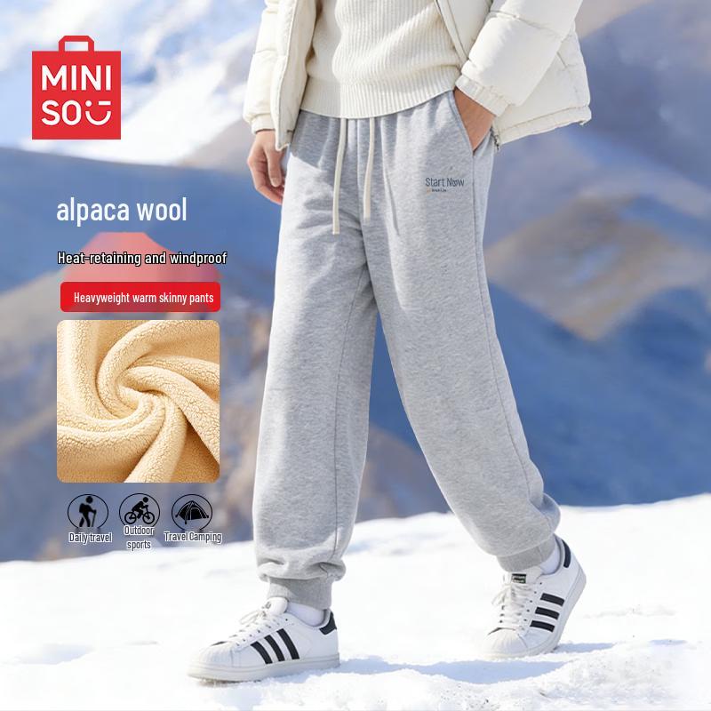 MINISO Мужские зимние сужающиеся брюки-джоггеры с подкладкой из альпаки
