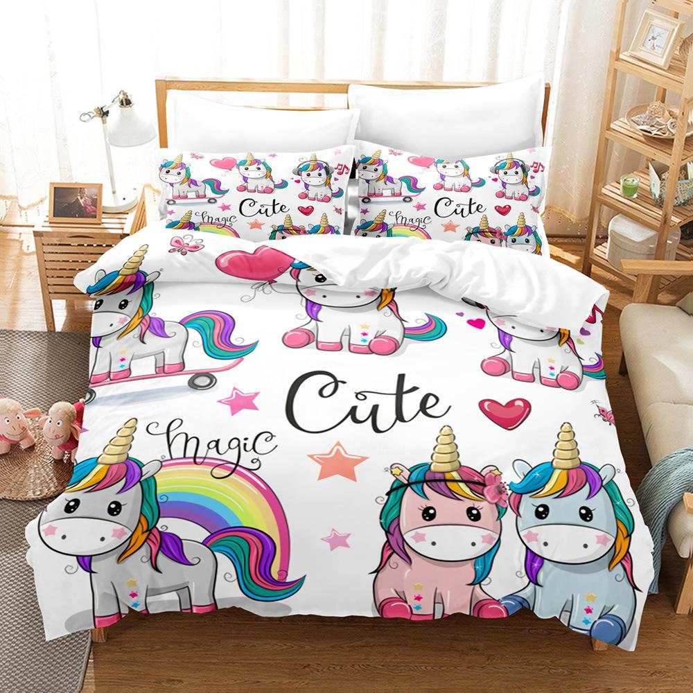Double And Single Bed Bedding Set,Lovely Princess Unicorns,Pink Cute Bed Cover,Pillowcase,High Quality Comfort Sets,2 PCs,3PCs