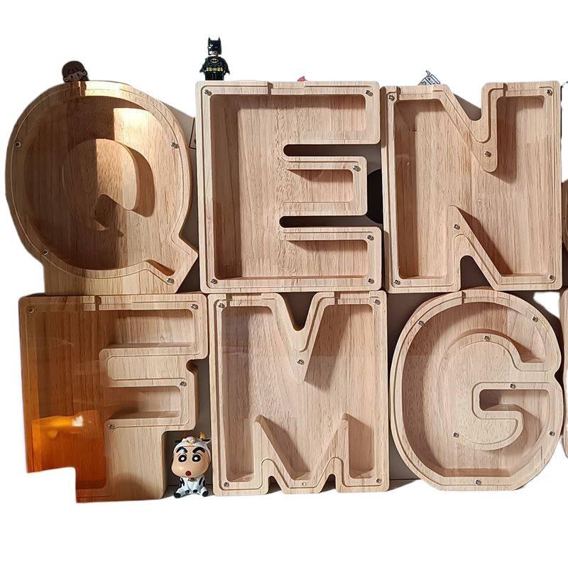 Деревянная мультяшная копилка с алфавитом - Прозрачная коробка для монет, украшение, подарок