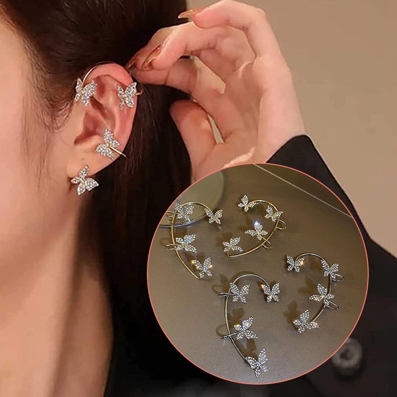 Новые сверкающие серьги-клипсы в виде бабочки из циркония без пирсинга для женщин, свадебные украшения, подарки, милые аксессуары