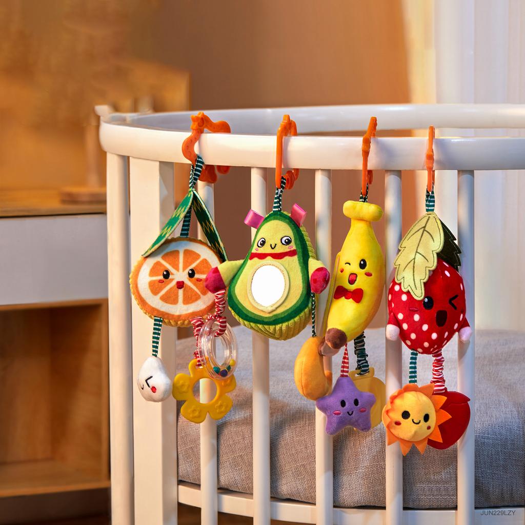 Детские игрушки TUMAMA, подвесные фруктовые погремушки с авокадо, бананом, апельсином и клубникой, мобильные игрушки для коляски, мягкие плюшевые погремушки для мальчиков, рождественские подарки, 4 упаковки