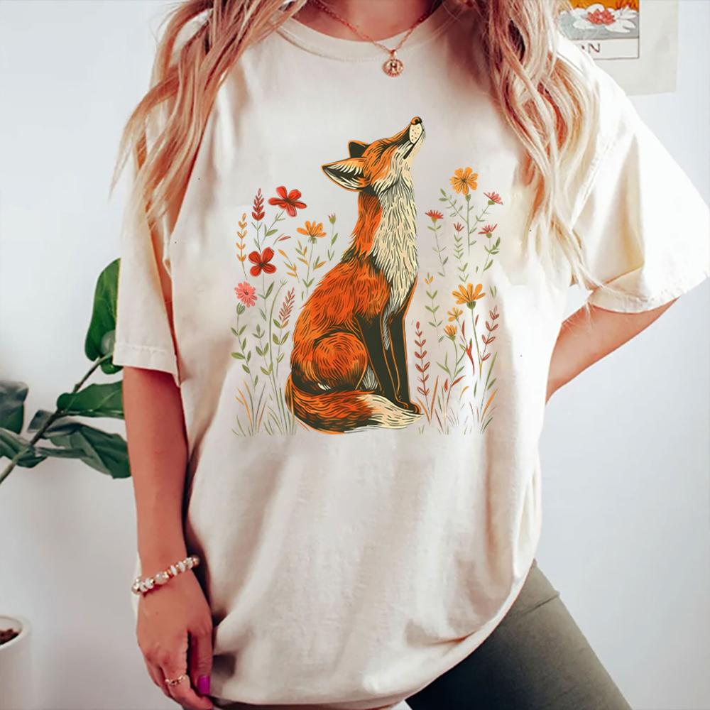 Винтажная рубашка с полевыми цветами и лисой Comfort Shirts Light Academia Cottagecore Forestcore причудливая рубашка повседневная повседневный топ Y2K уличная одежда