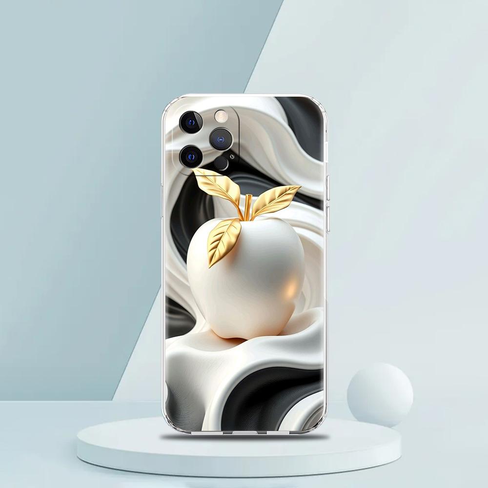 Мягкий прозрачный чехол-бампер из ТПУ для iPhone 16 15 14 13 12 11 Pro Max XR 8 7 Plus XR Оболочка Счастливый Черный с рисунком Яблока Capas