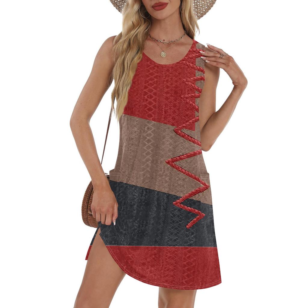 Women's Casual Sundress With Pockets Summer Boho Beach Dress T-Shirts Dress V Neck Loose Tank Dresses