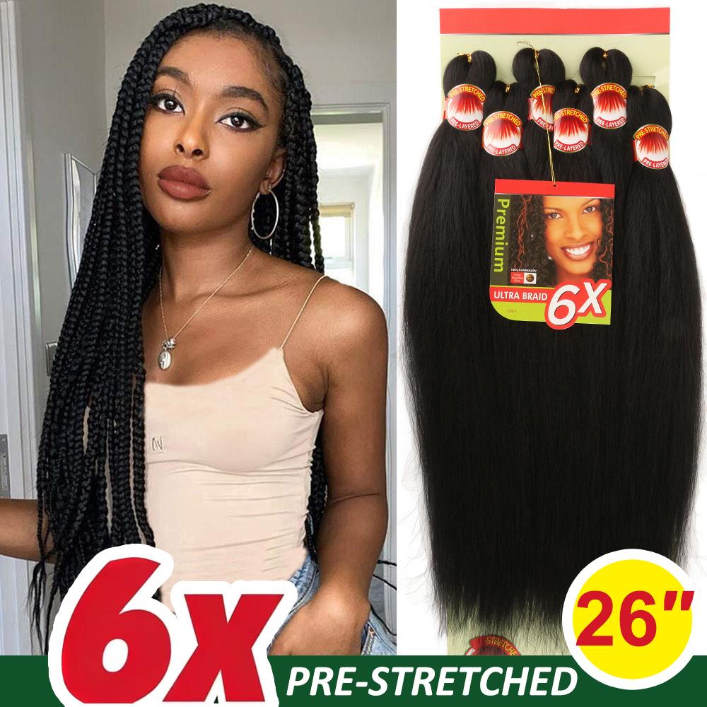 6X Braids 26 Inch Braiding Hair Pre Stretched Blonde Ombre Braiding Hair Synthetic Fake Hair Extensions for Braids Women