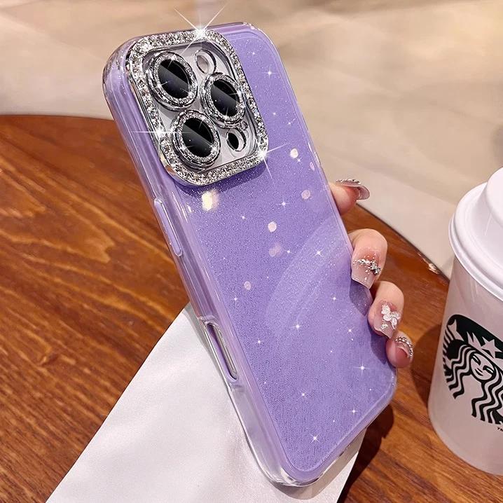 Акриловый чехол-бампер 2-в-1 с блестками и стразами, конфетного цвета, для iPhone 16 15 14 13 12 11 Pro Max Plus, украшенный защитный чехол