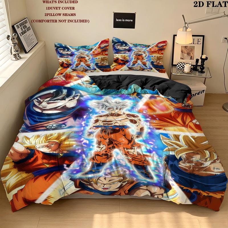 Dragon Ball Super Pattern Bedding Quilt Set Quilt Cover Pillowcase Home Birthday Gift(1 * duvet cover + 2 * pillowcase, without core)