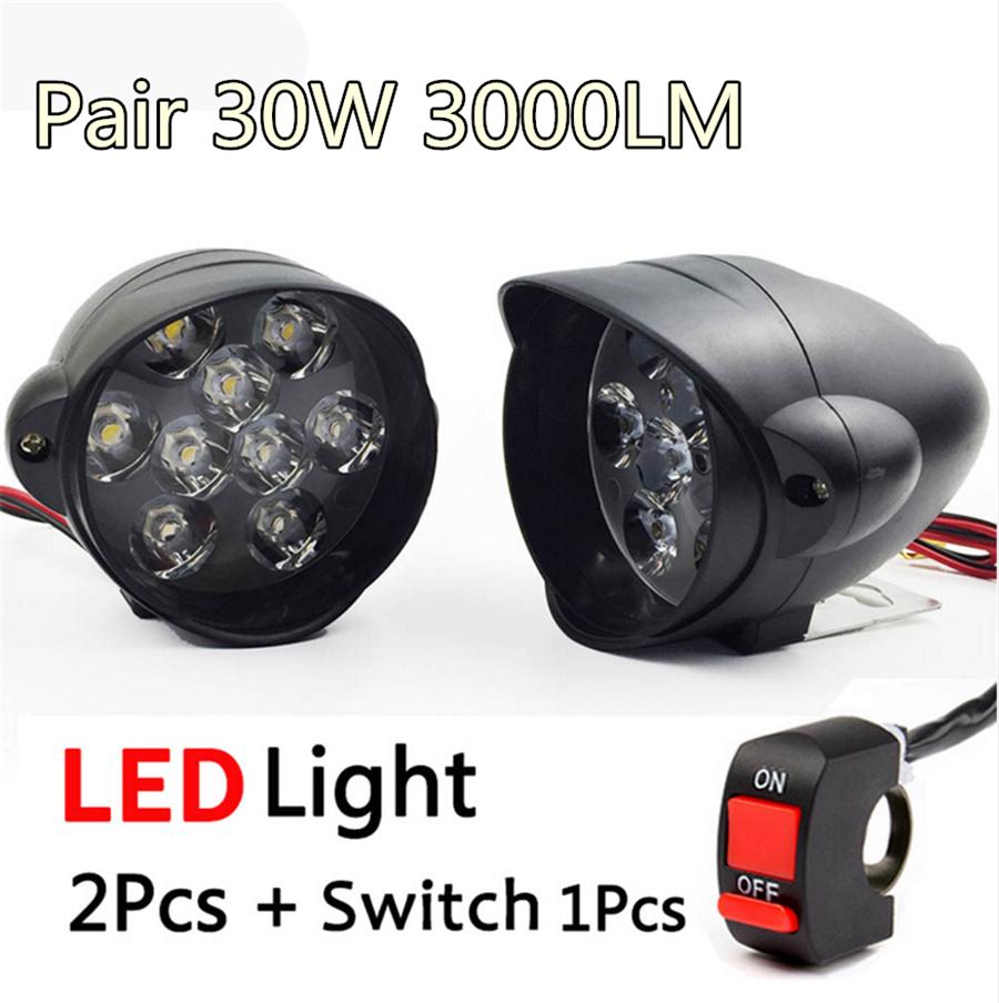 2 шт. Универсальная светодиодная фара для мотоцикла, лампа, мотоциклетная фара, противотуманные фары, точечный свет, 18 светодиодов, рабочий прожектор 30 Вт 3000 лм