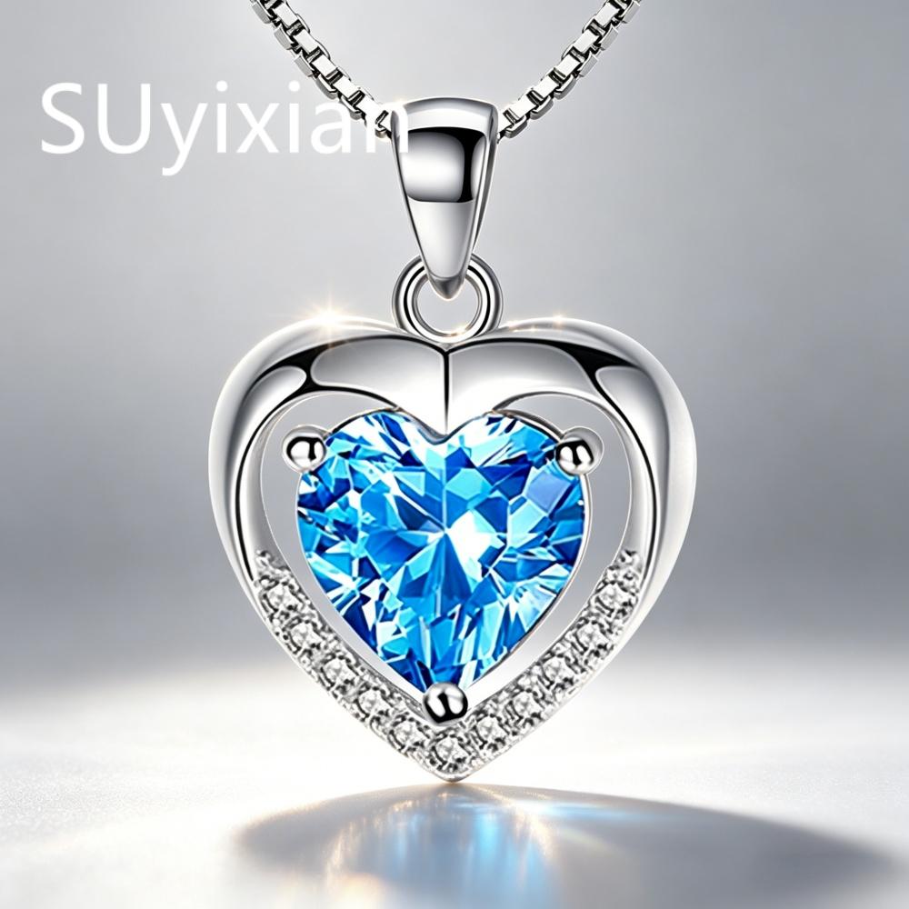 925 Sterling Silver Stylish Fine Heart Zircon Pendant Necklace, Birthday Party Anniversary Gift, Ladies Jewelry