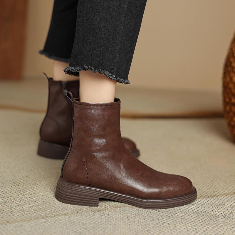 Мода 2024 Зимние Женские Сапоги Женская Обувь Круглый Носок Массивный Каблук Короткие Женские Ботинки Толстый Бархат Теплые Снежные Сапоги Челси Ботильоны