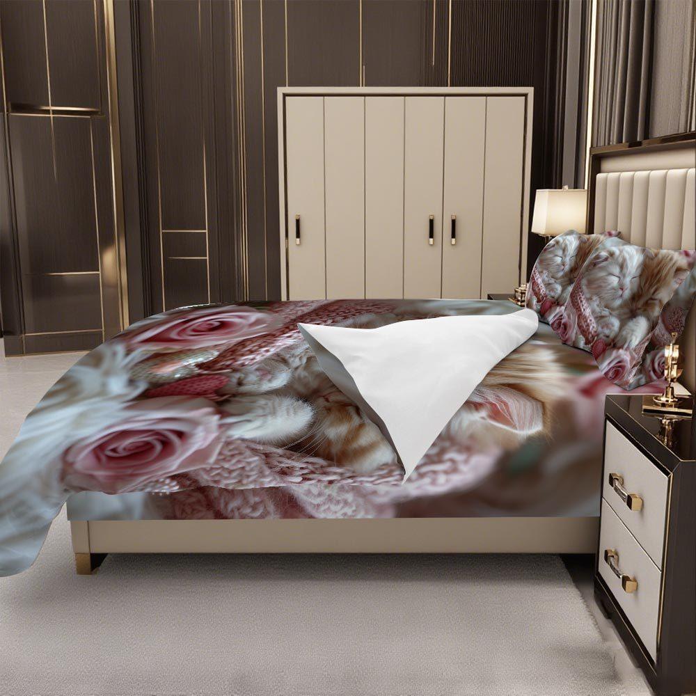 Lifesmells 2/3 шт. Очаровательный комплект пододеяльника со спящими котятами, комплект постельного белья со сладким котенком, уютный и очаровательный