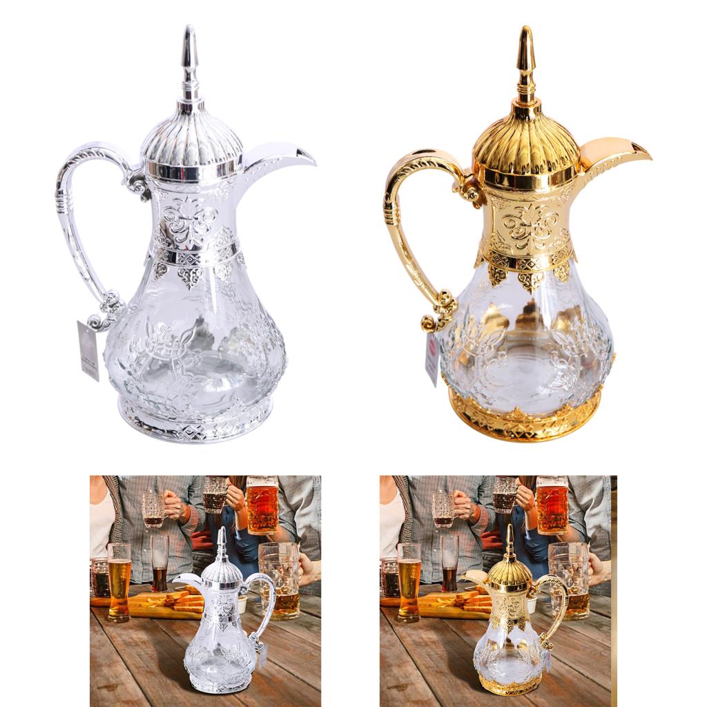 Arabic Coffee Pot Hot Cold Water Bottle Glass Coffee Kettle Home Arabic Tea Pot for Camping Travel Kitchen Festival Eid Mubarak