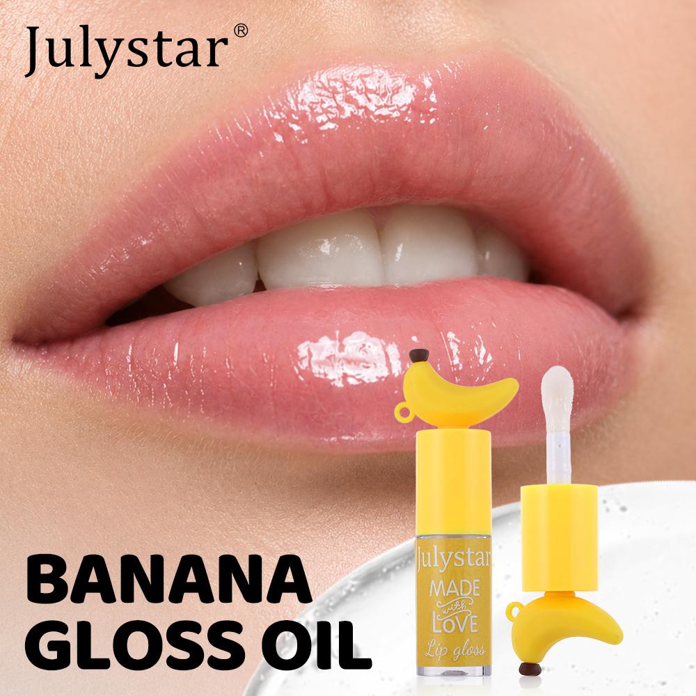 Banana Lip Gloss Oil, High Shine Mirror Glossy Clear Lip Tint, Deeply Hydrating Moisturizing Plumping Lip Glow Balm, Cute Fruit Lip Care Makeup