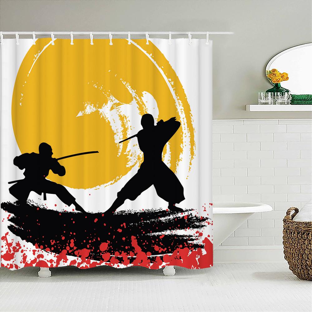 Водонепроницаемая полиэстеровая ткань занавеска для душа в японском стиле волны самурайский пейзаж 3D печать ванная комната декор занавески для душа