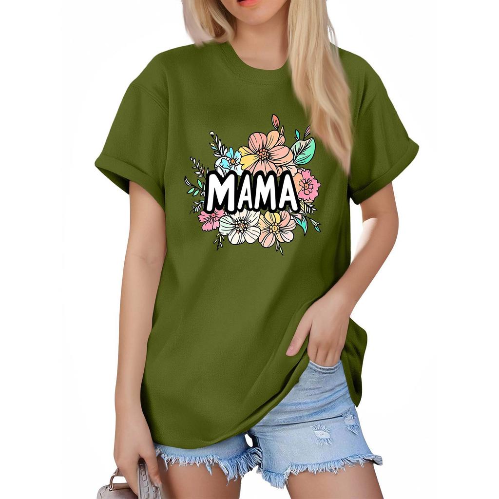Женская модная футболка с круглым вырезом и коротким рукавом, повседневный топ с принтом ко Дню матери