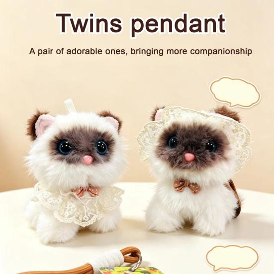Portable Hanging Plush Pendant Interactive Cat Keychain, Wagging Tail & Meowing Kitten Soft Plushie with Sound Metal Clip, Cute Bag Charm, Comfort