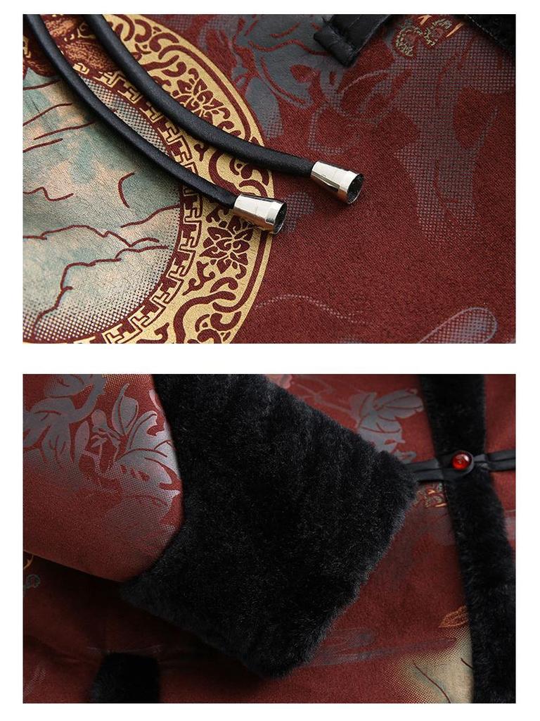 Зимние пальто для женщин среднего и пожилого возраста: Подбитый мехом костюм Тан с застежками-лягушками для мам и бабушек