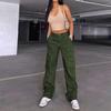 Women's Fashion Stripe Elastic Waist Long Pants Pocket  Solid Colour Denim Loose Straight Leg Pants Workwear Trousers