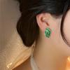Temperament Emerald Exquisite Niche Design Diamond-Encrusted Geometric Earrings Trendy Light Luxury High-End Stud Earrings