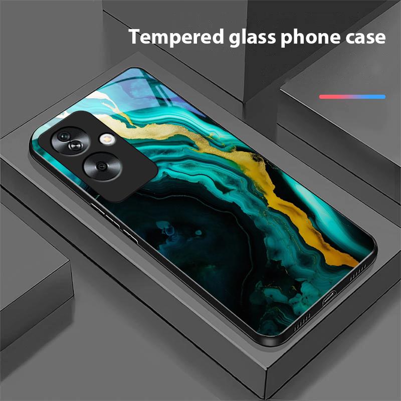 Зеленый мрамор для Oppo A79 5G 58 78 74 60 4G Reno 11F Realme GT 6 11 Note 50 10 C55 X2 Закаленное стекло Черный чехол для телефона