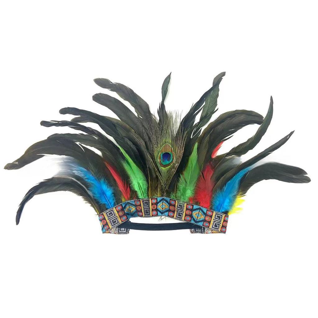 Native American Hairband Carnival Celebration Feathered Headband Adult Cosplay Hairhoop Ethnic Hairband for Theme Party