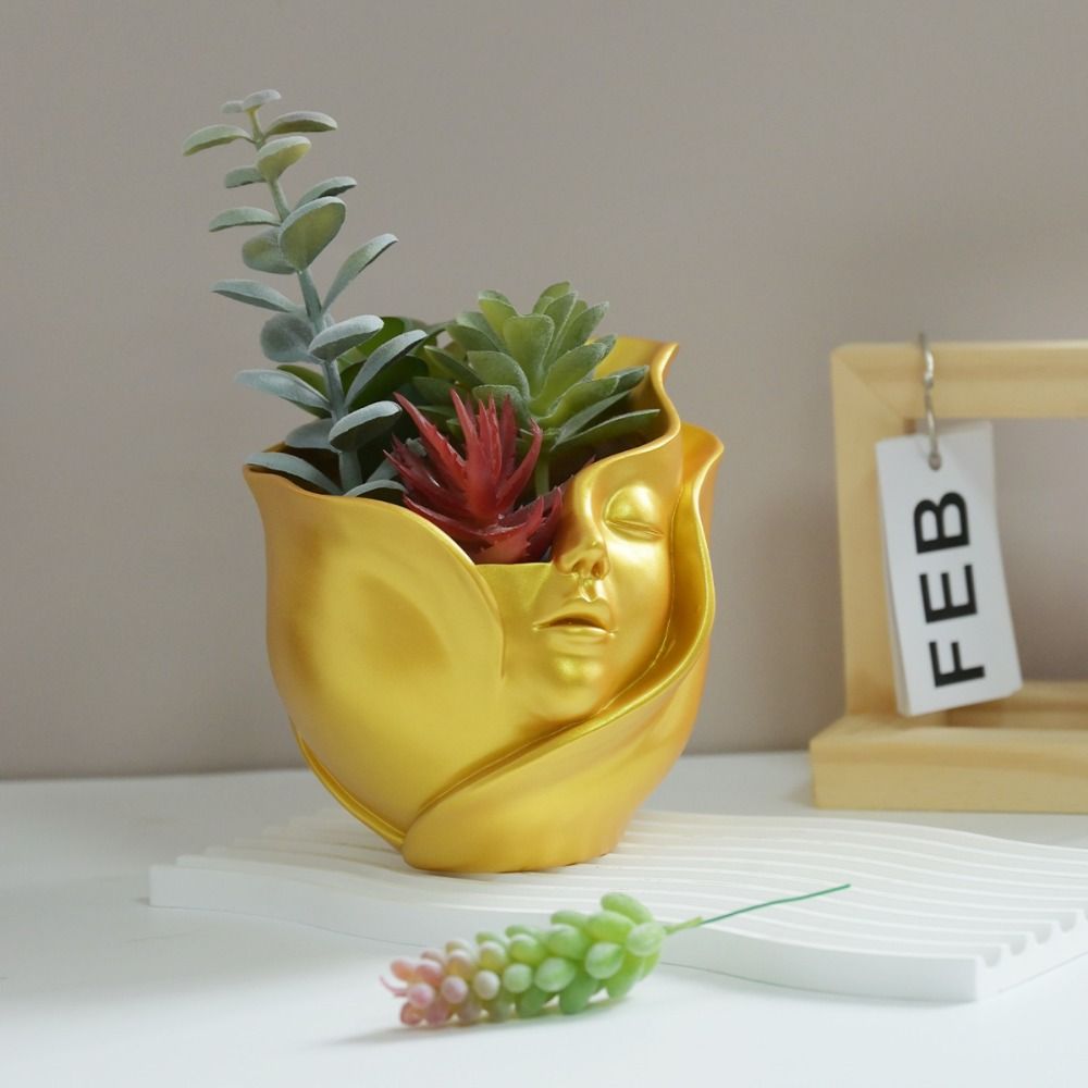 Resin Human Face Vase Aesthetic Hydroponic Flower Holder Character Plant Pot Home