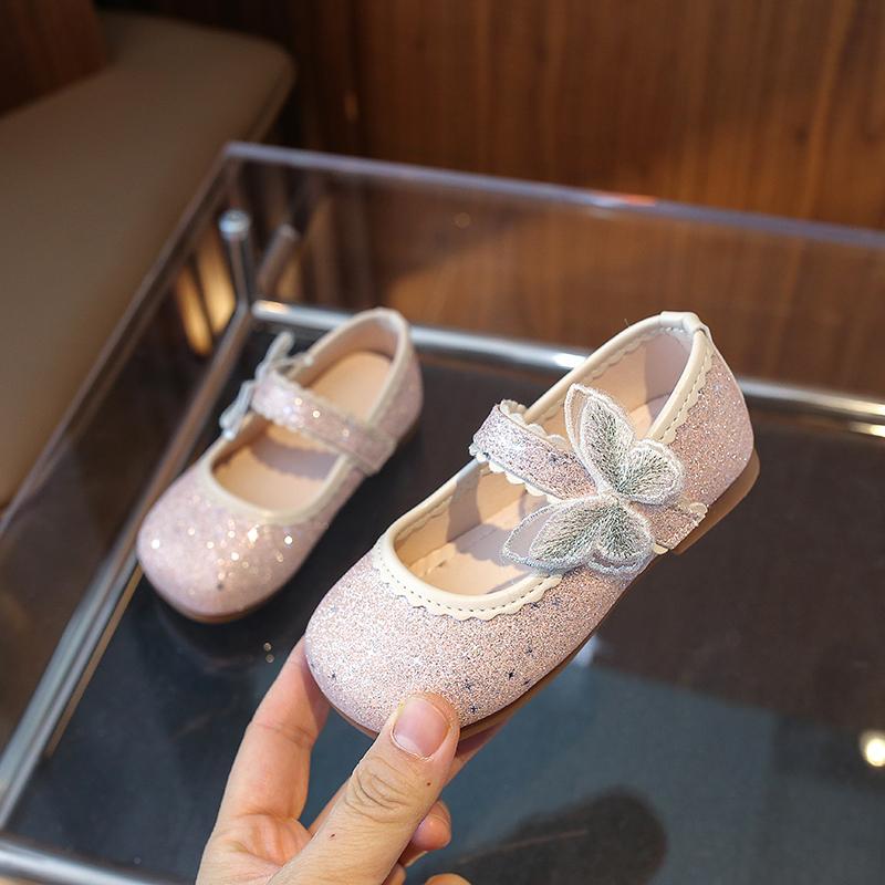 2024 Весна Новые Девочки Мэри Джейн для вечеринок, свадебных шоу PU Бабочка Простые нескользящие детские модные повседневные туфли Детские балетки