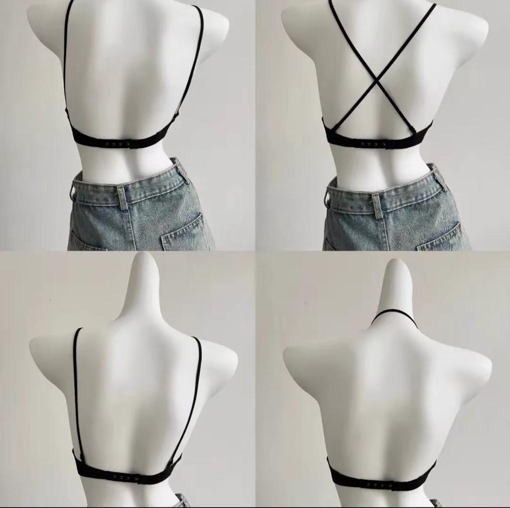 Summer Seamless Lace Backless Camisole Bra for Women - Gathering, Thin Straps, U-Back Design.