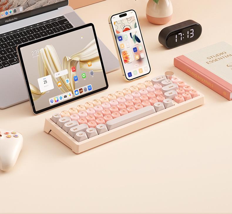 BOW Hangshi GK68 Многоцветная Механическая Клавиатура, Стильный Дизайн для Женщин, Совместима с Офисным Использованием и Ноутбуком