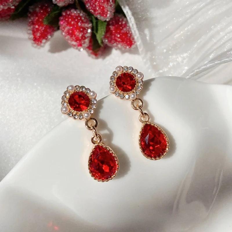 Vintage Long Rhinestone Ear Clips Without Ears Hole Earrings Temperament Crystal Pearl Clip on Earrings for Women Wedding Party