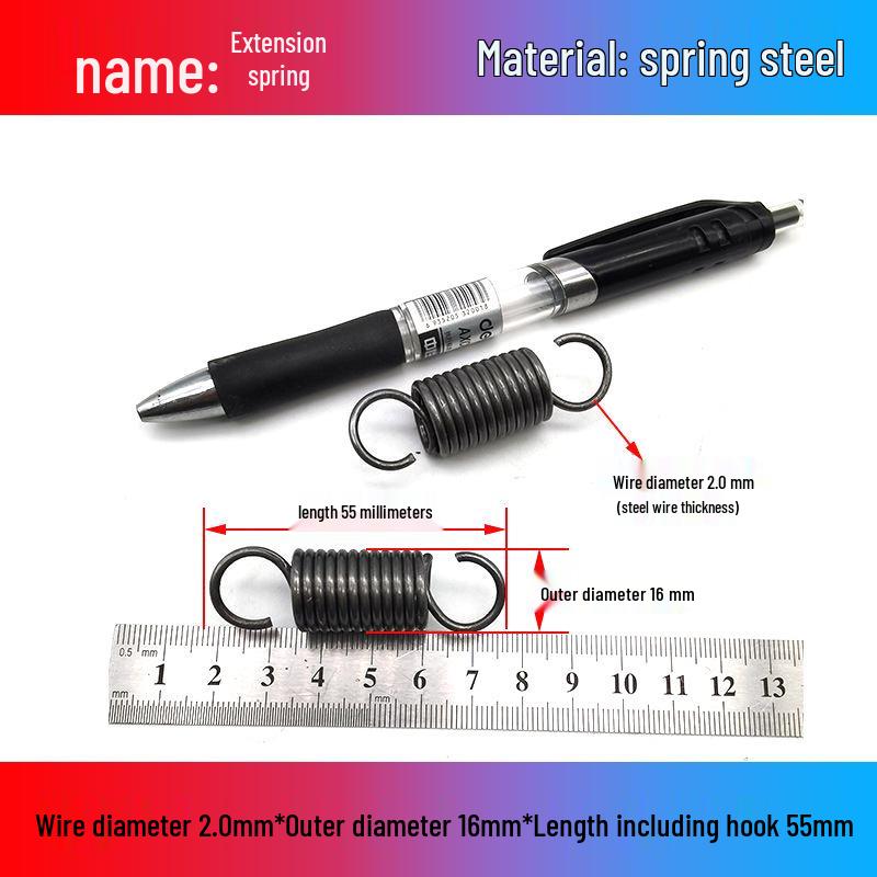 Желтая пружина растяжения из пружинной стали с крюком для удлинителя электрического вилочного погрузчика, наружный диаметр 12-22 мм, проволока 2,0 мм, высокая сила растяжения