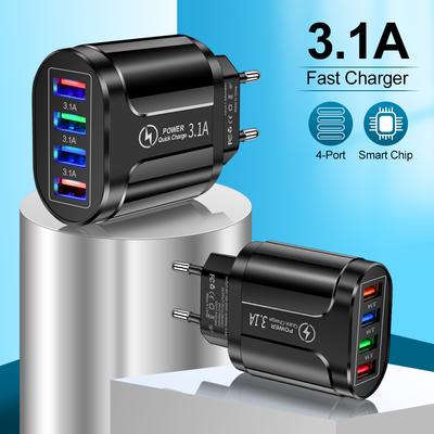 3.1A 4 порта USB дорожное зарядное устройство быстрая зарядка QC 3.0 настенная зарядка для iPhone 14 13 Samsung Xiaomi мобильный штекер зарядный адаптер