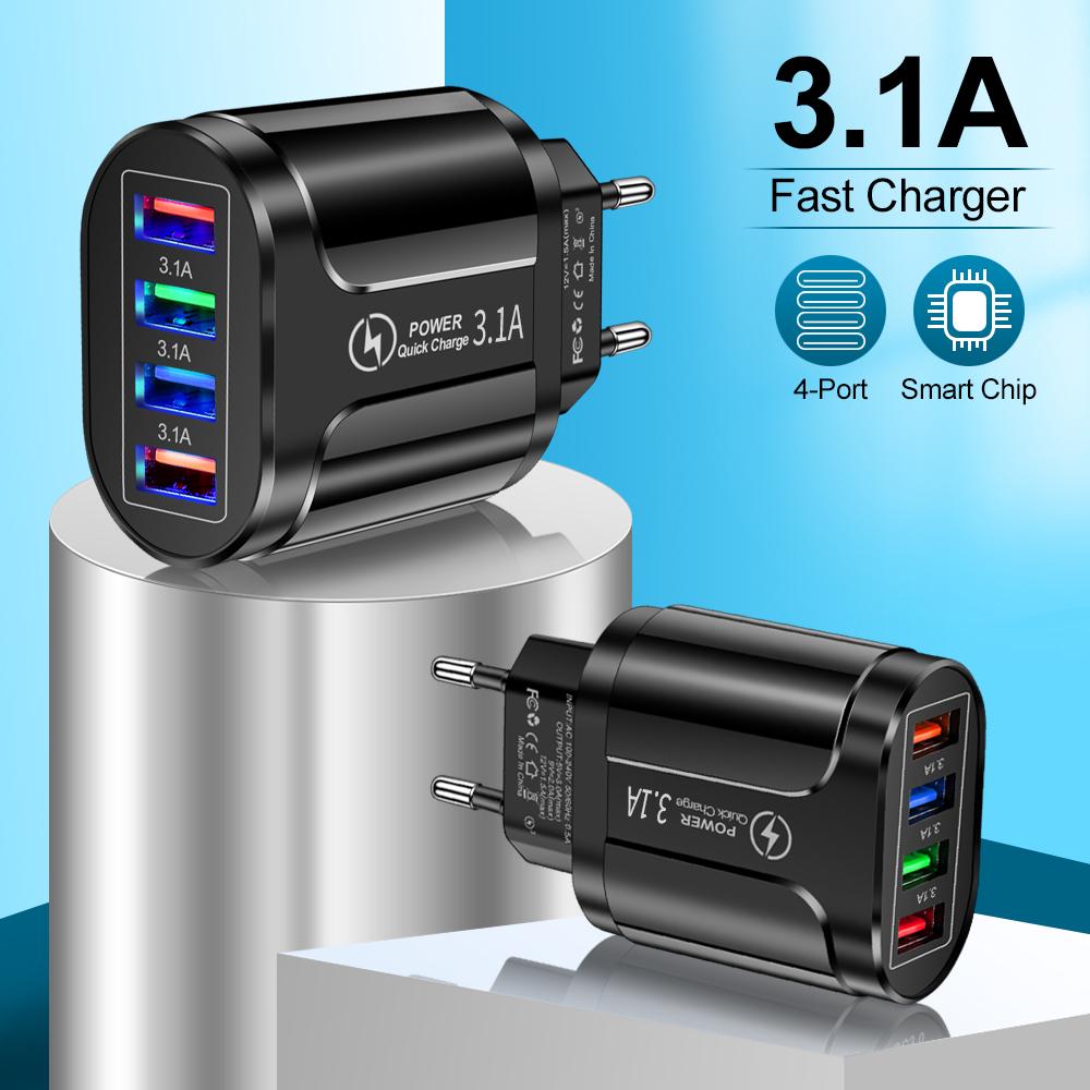 3.1A 4 порта USB дорожное зарядное устройство быстрая зарядка QC 3.0 настенная зарядка для iPhone 14 13 Samsung Xiaomi мобильный штекер зарядный адаптер